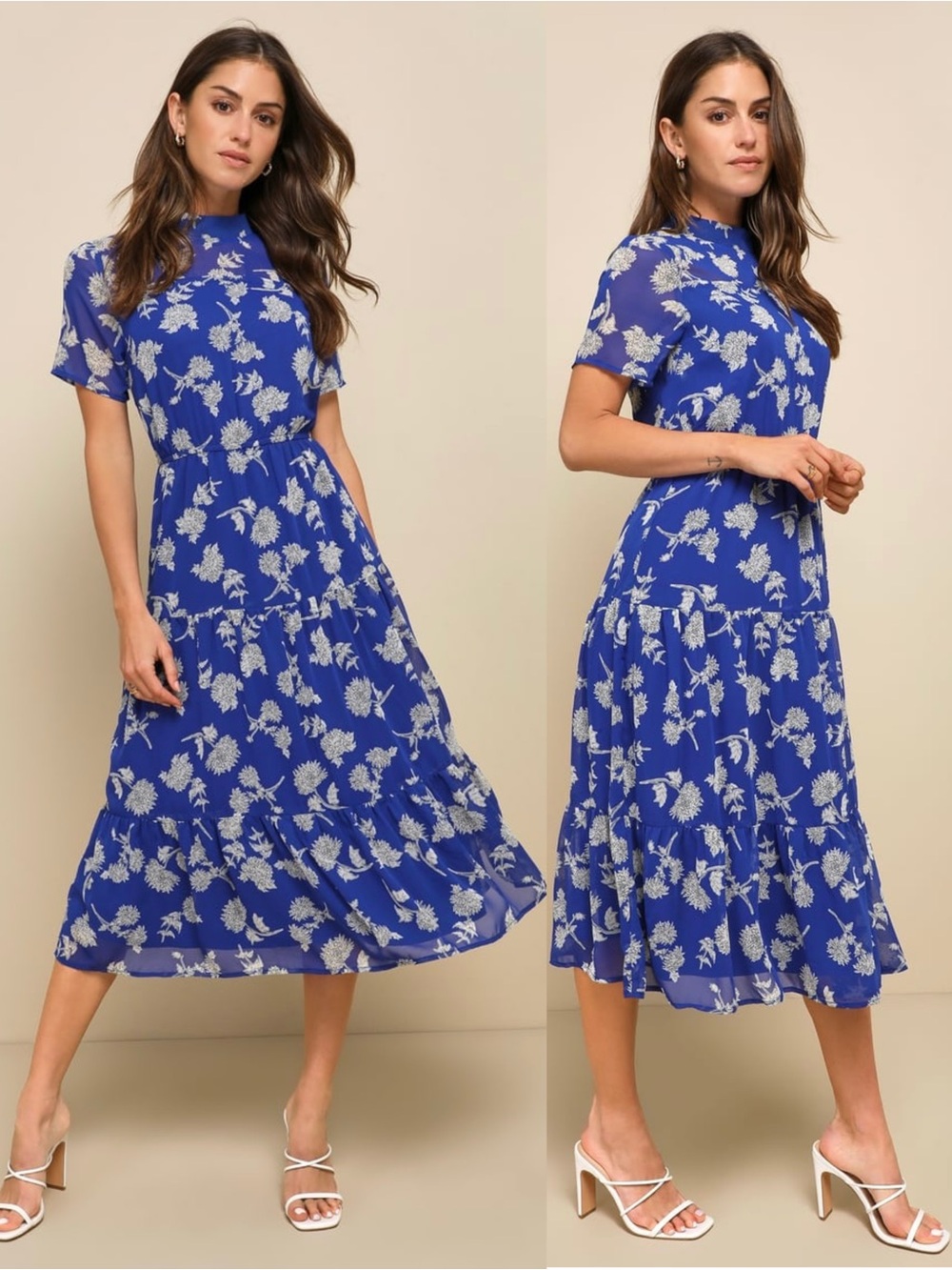 NWT LULUS Floral Chiffon Mockneck Tier Ruffle Cottagecore Wedding Guest Dress M